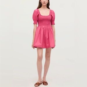 Hill House Home Lipstick Pink Naia Smocked Short Dress Nap Dress Medium